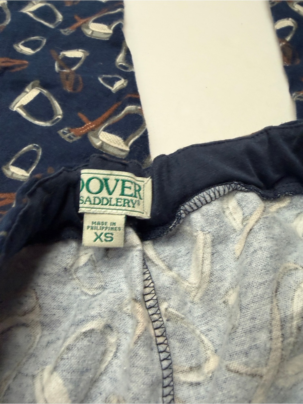 Dover Saddlery Navy Blue Horse Riding Stirrup-Print Pajama Flannel Pants - Picture 3 of 4